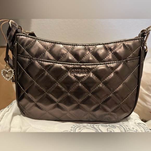 GUESS Shiny Quilted Brown Shoulder Bag - Picture 3 of 3